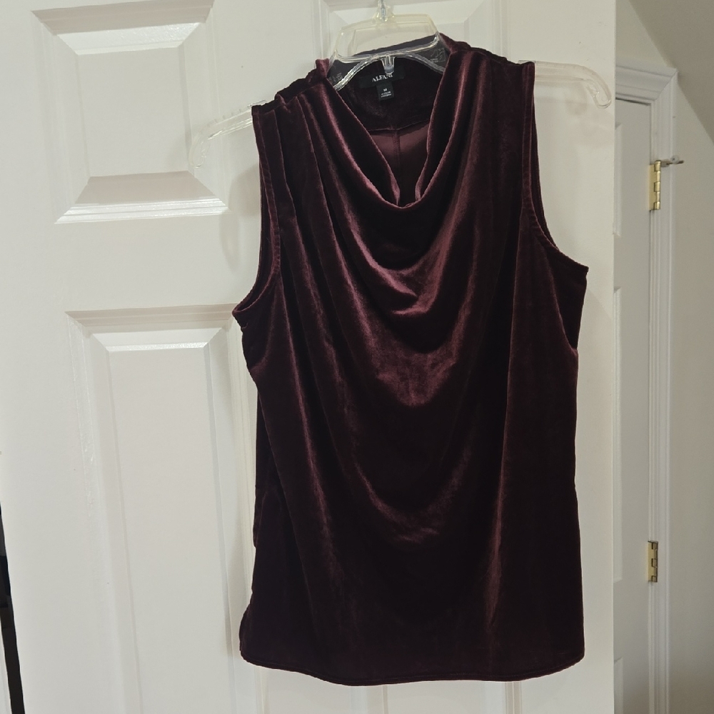 Alfani Sleeveless Velvet Cowl Neck Top - Rich Burgundy